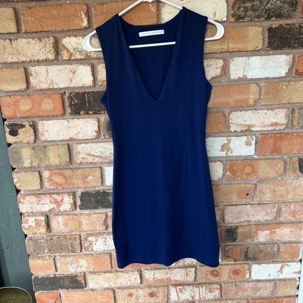 Susana Monaco Deep V Neck Blue Jersey Mini Dress size S - Picture 7 of 8